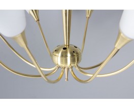 Pendant lamp 8-light brass and opaline glass 1950