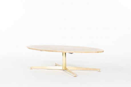 Michel Kin coffee table in beige marble and brass edition Arflex 1960