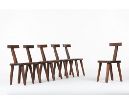 Chairs in elm T-back brutalist design 1950 set of 6