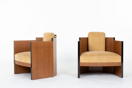 Fauteuils Ebène de Macassar et alcantara 1930 set de 2