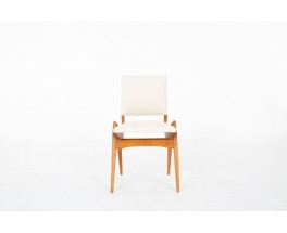Chaises Maurice Pré en hêtre teinté et tissu beige 1950 set de 8