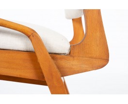 Chaises Maurice Pré en hêtre teinté et tissu beige 1950 set de 8