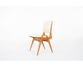 Chaises Maurice Pré en hêtre teinté et tissu beige 1950 set de 8