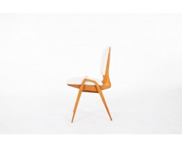 Chaises Maurice Pré en hêtre teinté et tissu beige 1950 set de 8