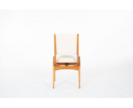 Chaises Maurice Pré en hêtre teinté et tissu beige 1950 set de 8