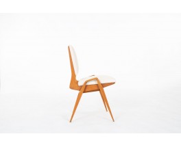 Chaises Maurice Pré en hêtre teinté et tissu beige 1950 set de 8