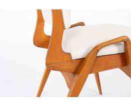 Chaises Maurice Pré en hêtre teinté et tissu beige 1950 set de 8