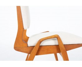 Chaises Maurice Pré en hêtre teinté et tissu beige 1950 set de 8