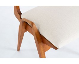 Chaises Maurice Pré en hêtre teinté et tissu beige 1950 set de 8
