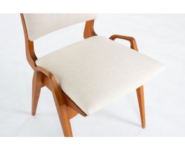 Chaises Maurice Pré en hêtre teinté et tissu beige 1950 set de 8