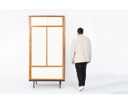 Armoire André Sornay en acajou et panneaux beige 1960