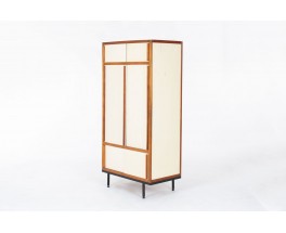 Andre Sornay wardrobe in mahogany and beige panels 1960