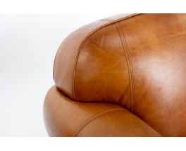 Art Deco design brown leather club armchairs set of 2