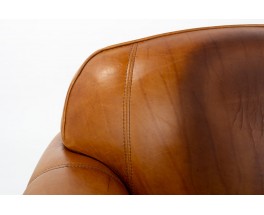 Art Deco design brown leather club armchairs set of 2