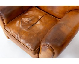 Art Deco design brown leather club armchairs set of 2