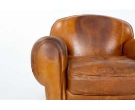 Art Deco design brown leather club armchairs set of 2