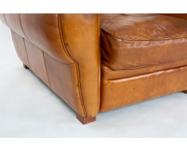 Art Deco design brown leather club armchairs set of 2