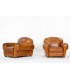 Art Deco design brown leather club armchairs set of 2