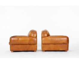 Art Deco design brown leather club armchairs set of 2