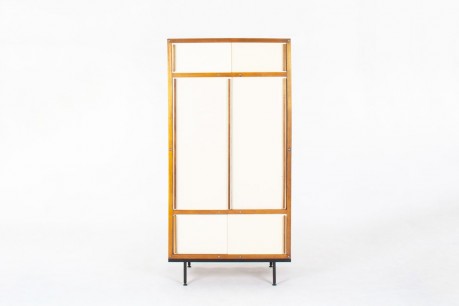 Armoire André Sornay en acajou et panneaux beige 1960