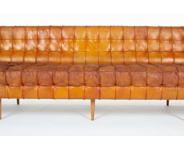 Vintage leather bench, unique custom-made piece, 1980