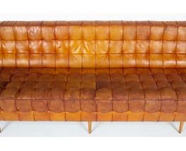 Vintage leather bench, unique custom-made piece, 1980