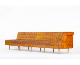 Vintage leather bench, unique custom-made piece, 1980