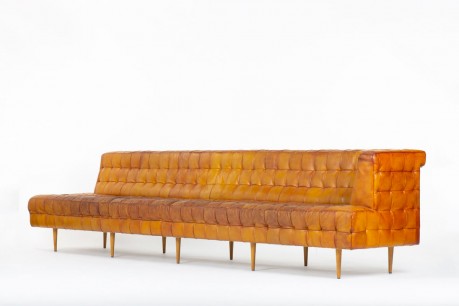Vintage leather bench, unique custom-made piece, 1980