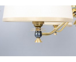 Suspension vintage 3 feux en laiton, métal et verre – Années 50