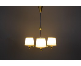 Suspension vintage 3 feux en laiton, métal et verre – Années 50