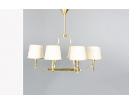 Vintage 6-Light Brass Chandelier Petitot Edition 1940