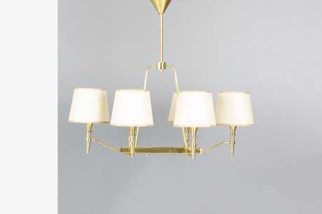 Vintage 6-Light Brass Chandelier Petitot Edition 1940