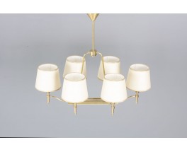 Suspension 6 feux vintage en laiton patiné édition Petitot 1940