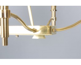 Suspension 6 feux vintage en laiton patiné édition Petitot 1940