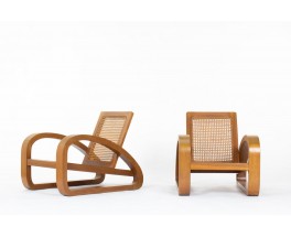 Fauteuils en teck et cannage 1950 set de 2