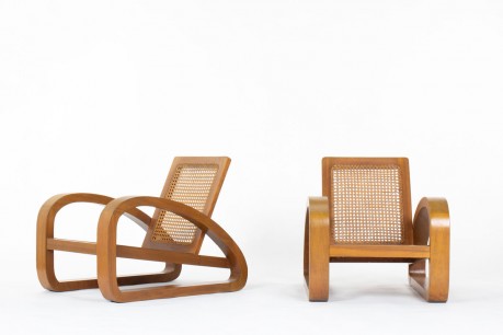 Fauteuils en teck et cannage 1950 set de 2