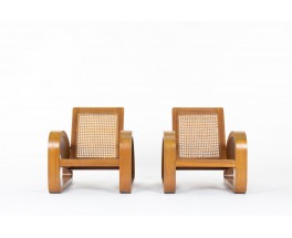 Fauteuils en teck et cannage 1950 set de 2