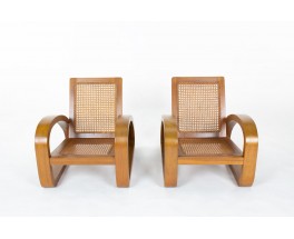 Fauteuils en teck et cannage 1950 set de 2