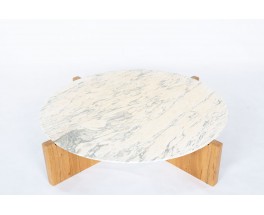 Round Coffee Table – Calacatta Marble Top from 1970 and hand made Oak Base