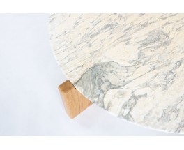 Table basse ronde – marbre Calacatta 1970 et piètement en chêne sur-mesure