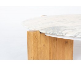 Round Coffee Table – Calacatta Marble Top from 1970 and hand made Oak Base