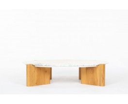 Round Coffee Table – Calacatta Marble Top from 1970 and hand made Oak Base