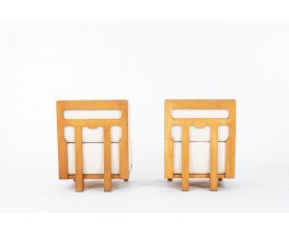 Pair of Guillerme and Chambron Armchairs – Solid Oak with Beige Fabric, Votre Maison Edition 1950