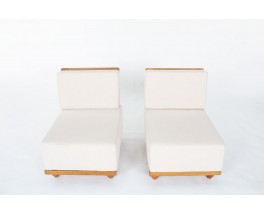 Paire de chauffeuses Guillerme et Chambron – Chêne et tissu beige, édition Votre Maison 1950