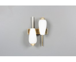 Paire d’Appliques Murales en Laiton et Verre Opaline – Design Mid-Century