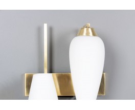 Paire d’Appliques Murales en Laiton et Verre Opaline – Design Mid-Century