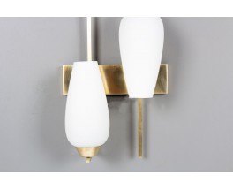 Paire d’Appliques Murales en Laiton et Verre Opaline – Design Mid-Century