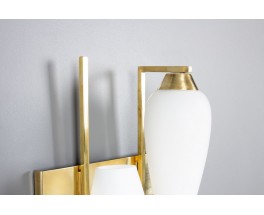 Paire d’Appliques Murales en Laiton et Verre Opaline – Design Mid-Century