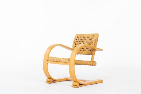 Fauteuil Audoux Minet corde et hêtre édition Vibo Vesoul 1950