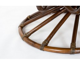 Table basse Bernard Govin modèle rond en bambou et verre édition Eguizier 1976